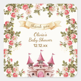 Pegatina Cuadrada Wildflower Fairytale Castle Baby Shower Thank You