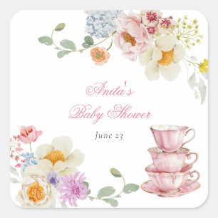 Pegatina Cuadrada Wildflower Tea Baby Shower