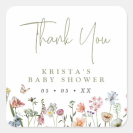 Pegatina Cuadrada Wildflowers Baby Shower Gracias
