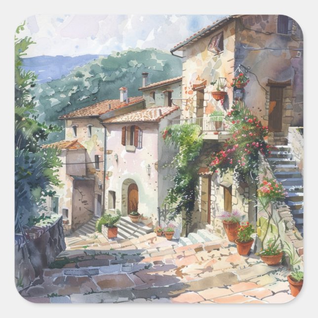 Pegatina Cuadrada Wildflowers by a Lake (Anverso)