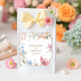 Pegatina Cuadrada Wildflowers Pastel Floral Garden Party  Wedding