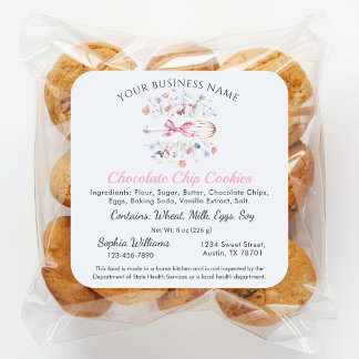Pegatina Cuadrada Wildflowers Whisk | Cottage Law Food Bakery Label