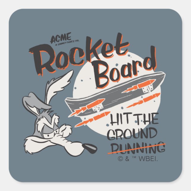 Pegatina Cuadrada WILE E. COYOTE™ ACME Rocket Board (Anverso)