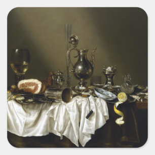Pegatina Cuadrada Willem Claesz Heda Banquet Piece con Ham