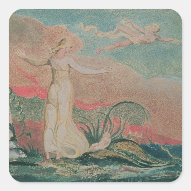 Pegatina Cuadrada William Blake | Libro del tallo; Plate 4 Thin (Anverso)