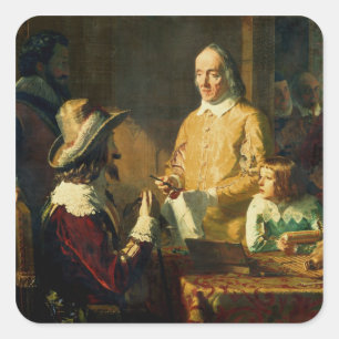 Pegatina Cuadrada William Harvey manifestándose ante Charles I