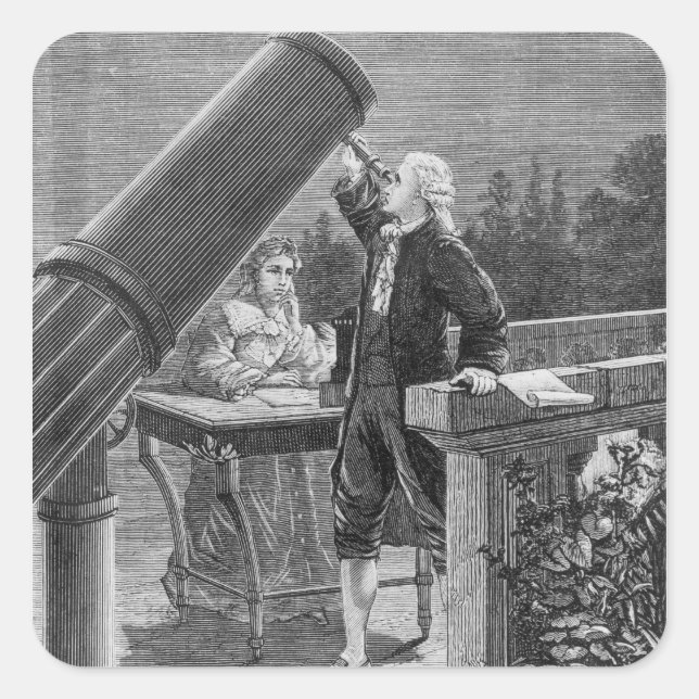 Pegatina Cuadrada William Herschel descubre el planeta Urano (Anverso)