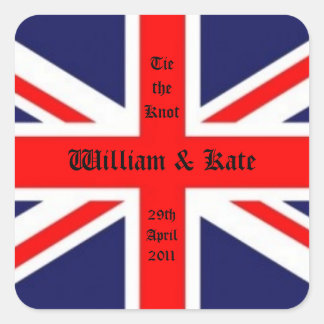 Pegatina Cuadrada William & Kate Boda-Unión Jack