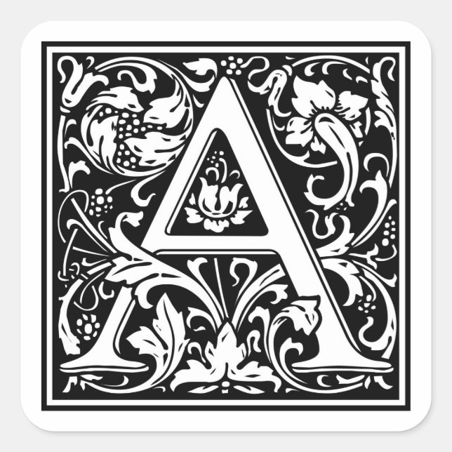 Pegatina Cuadrada William Morris Alphabet "A" (Anverso)