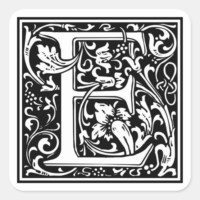 Pegatina Cuadrada William Morris Alphabet "E" (Anverso)