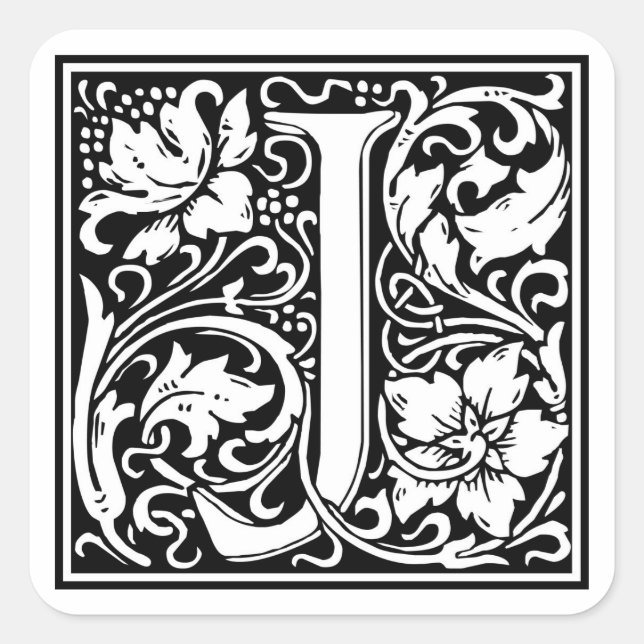 Pegatina Cuadrada William Morris Alphabet "J" (Anverso)