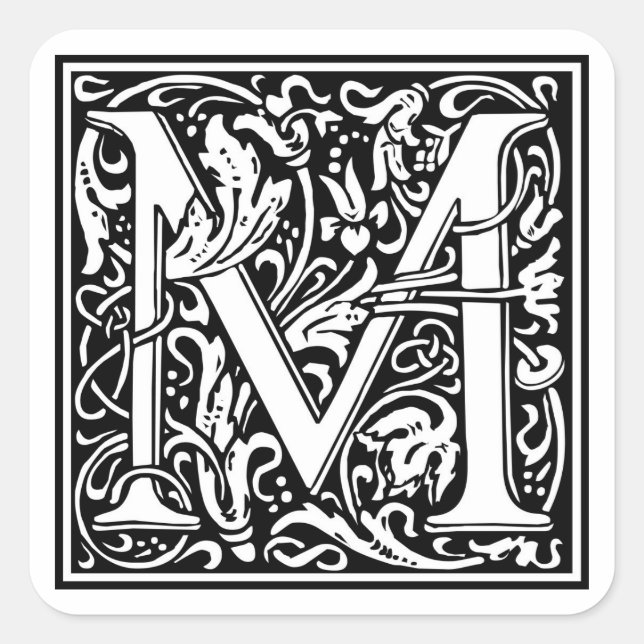 Pegatina Cuadrada William Morris Alphabet "M" (Anverso)