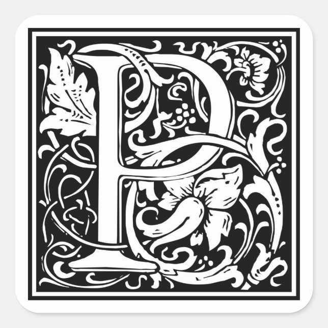 Pegatina Cuadrada William Morris Alphabet "P" (Anverso)