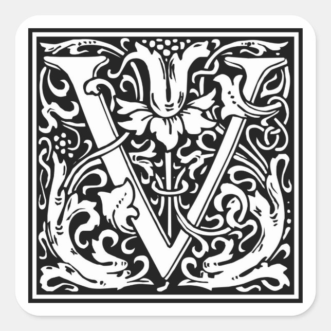Pegatina Cuadrada William Morris Alphabet "V" (Anverso)