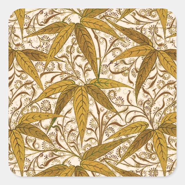 Pegatina Cuadrada William Morris Bamboo Print, Gold and Cream (Anverso)