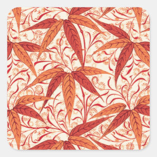 Pegatina Cuadrada William Morris Bamboo Print, Naranja mandarín
