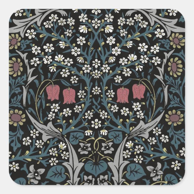 Pegatina Cuadrada William Morris Blackthorn Floral Art Nouveau (Anverso)