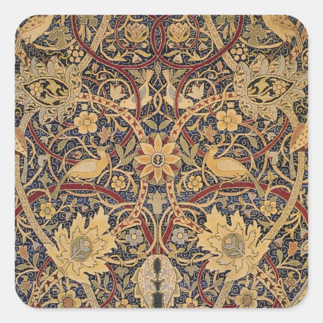 Pegatina Cuadrada William Morris Bullerswood Faux Tapestry (Anverso)