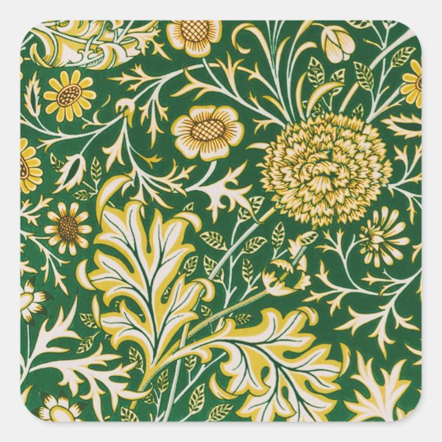 Pegatina Cuadrada William Morris Cherwell Estampado Floral Verde (Anverso)