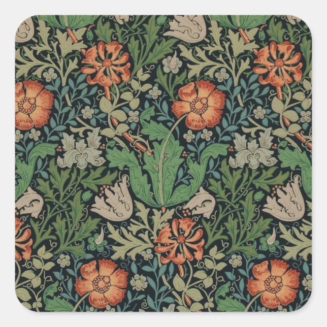 Pegatina Cuadrada William Morris Compton Wallpaper Classic (Anverso)