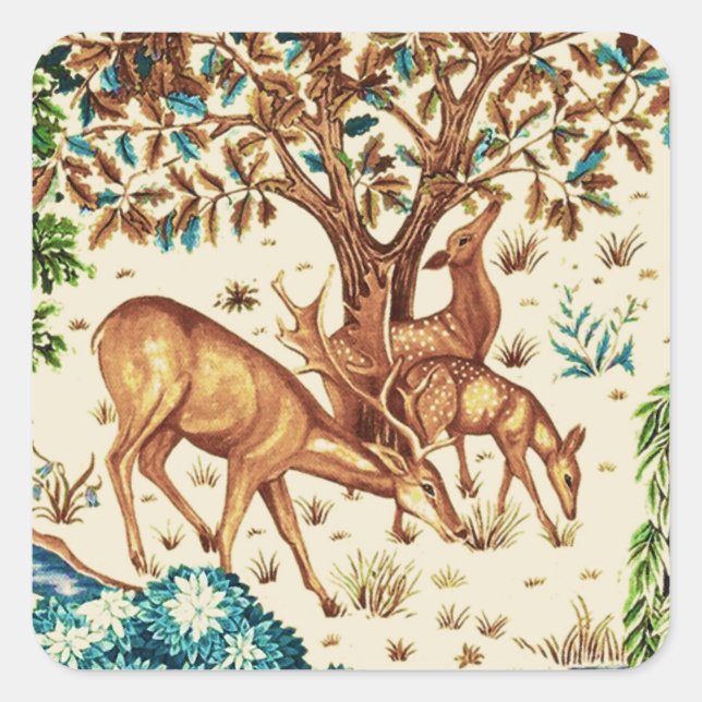 Pegatina Cuadrada William Morris Deer por un beige de topografía bro (Anverso)