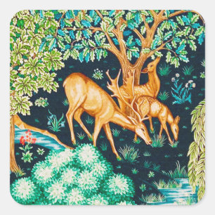 Pegatina Cuadrada William Morris Deer por una impresión de un tocado