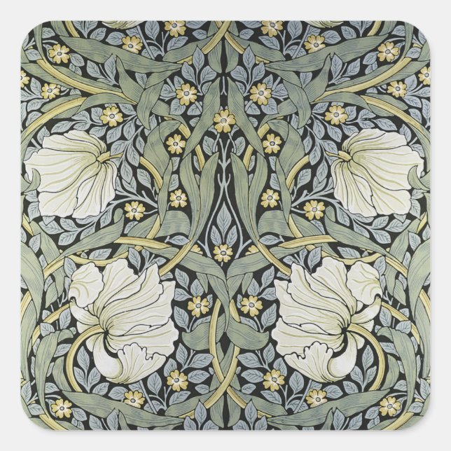 Pegatina Cuadrada William Morris - Diseño del patrón de Pimpernel (Anverso)
