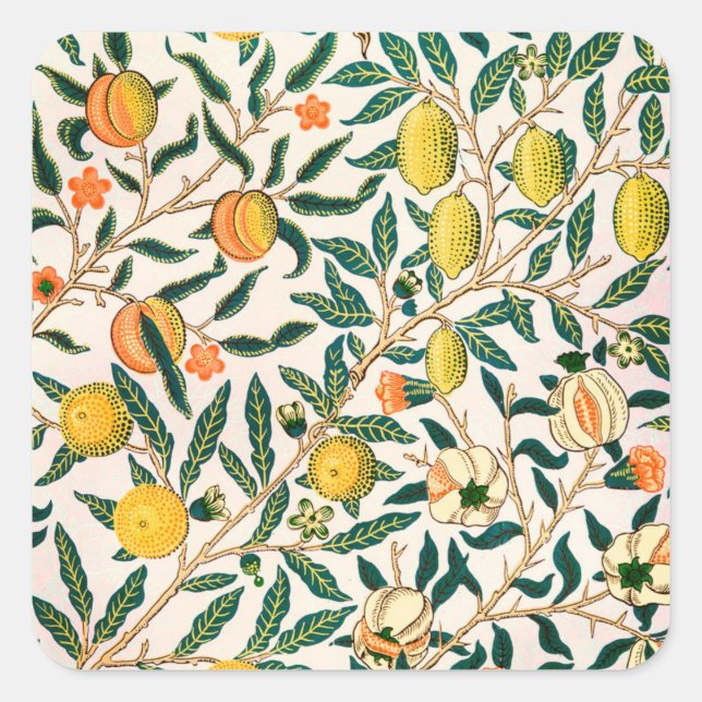 Pegatina Cuadrada William Morris Fruit Y Pomegranate (Anverso)