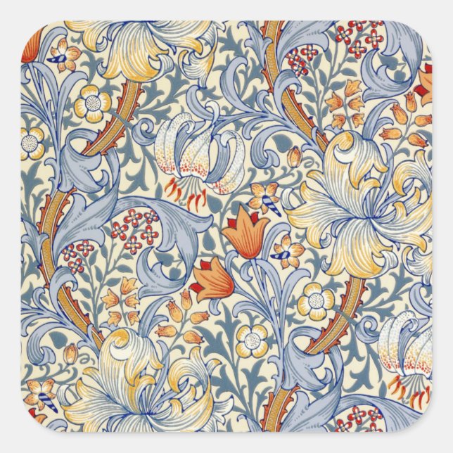 Pegatina Cuadrada William Morris Gold Lily Victorian Wallpaper (Anverso)