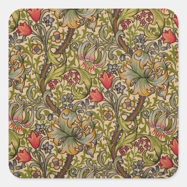 Pegatina Cuadrada William Morris Golden Lily Antique (Anverso)