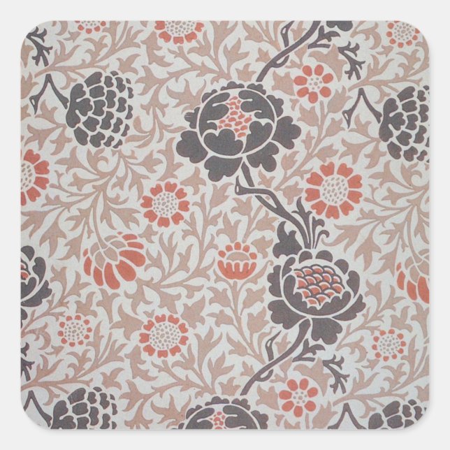 Pegatina Cuadrada William Morris Grafton Diseño de Arte Botánico (Anverso)