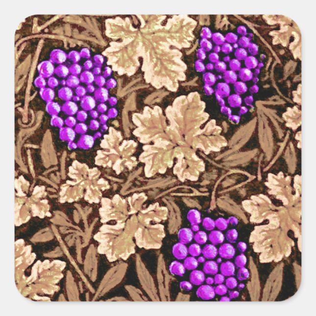 Pegatina Cuadrada William Morris Grapevine, Brown y Purple (Anverso)