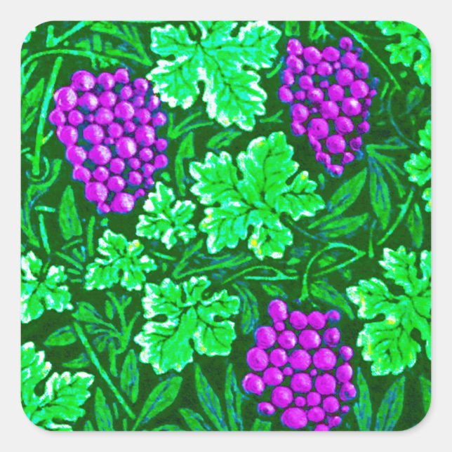 Pegatina Cuadrada William Morris Grapevine, morado y verde (Anverso)