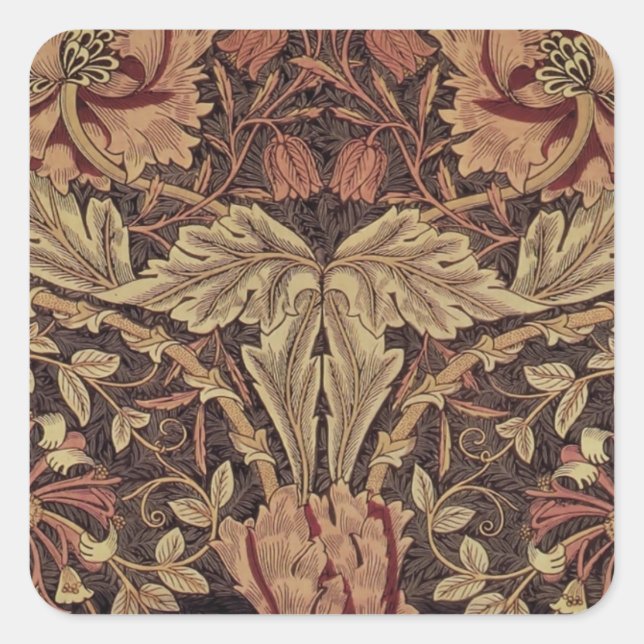 Pegatina Cuadrada William Morris Honeysuckle Arte Inglés Clásico (Anverso)