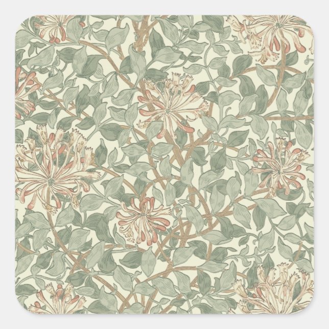 Pegatina Cuadrada William Morris Honeysuckle Green Floral (Anverso)