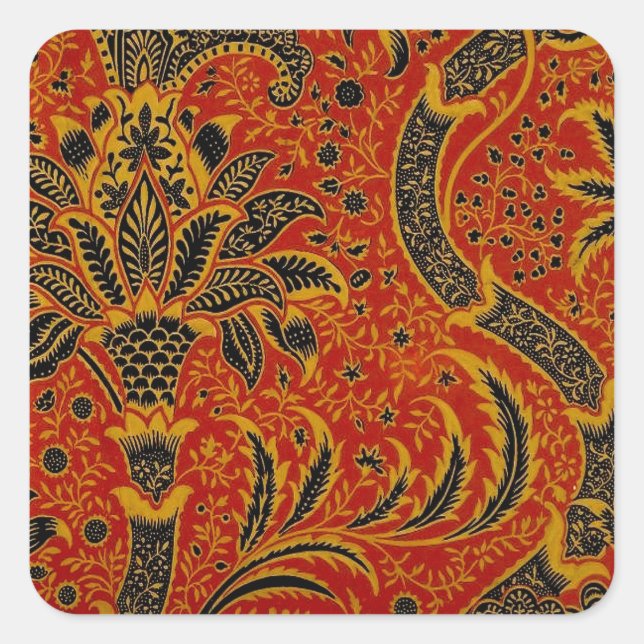 Pegatina Cuadrada William Morris India Red Floral (Anverso)