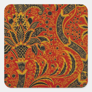 Pegatina Cuadrada William Morris India Rojo Floral Vintage Clásico