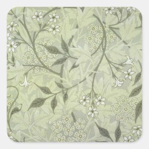 Pegatina Cuadrada William Morris Jasmine Botánico Vintage Antiguo