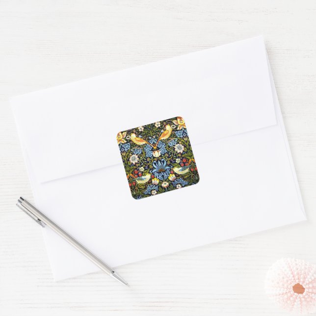 Pegatina Cuadrada William Morris, ladrón de fresas, (Sobre)