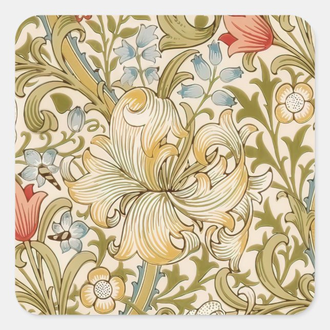 Pegatina Cuadrada William Morris Lily Art Nouveau (Anverso)