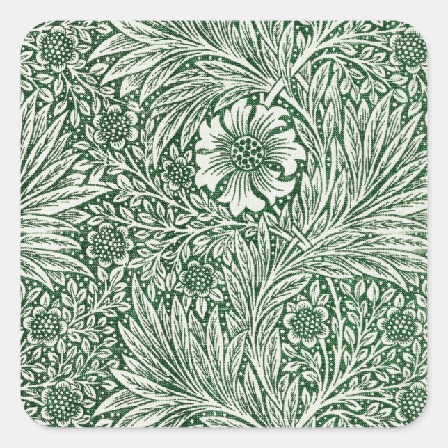 Pegatina Cuadrada william morris marigold flor floral verde (Anverso)