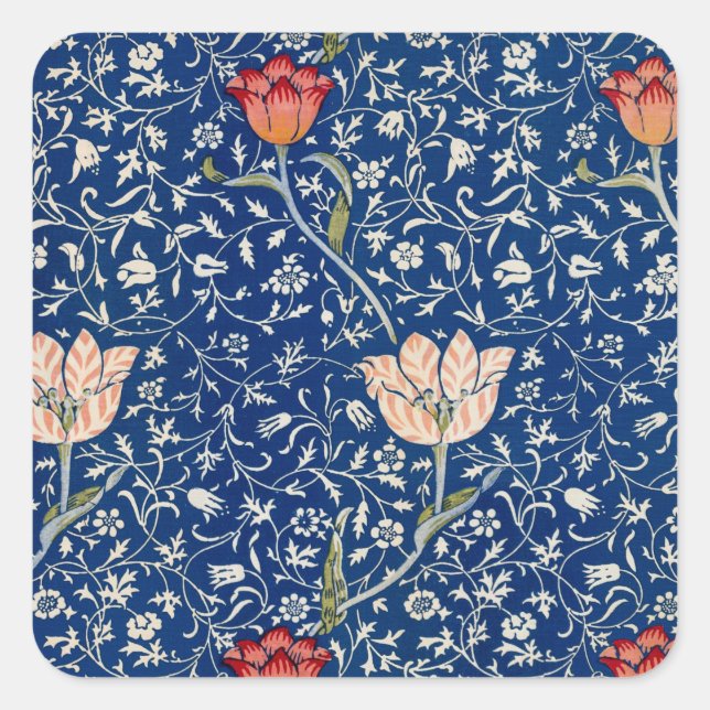 Pegatina Cuadrada William Morris Medway Blue Floral (Anverso)