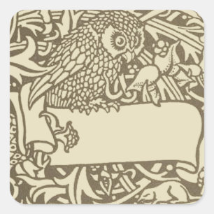 Pegatina Cuadrada William Morris Owl Floral Vintage Design