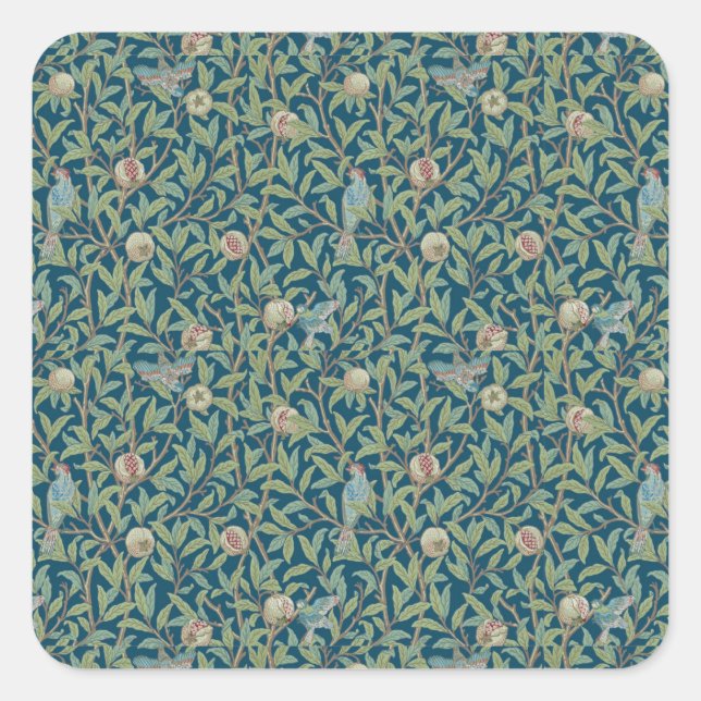 Pegatina Cuadrada William Morris "Pájaro y granada"  (Anverso)