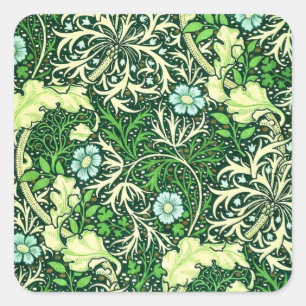 Pegatina Cuadrada William Morris - Patrón de algas verdes