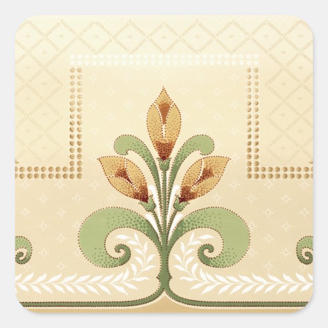 Pegatina Cuadrada William Morris Row de Lilies (Anverso)