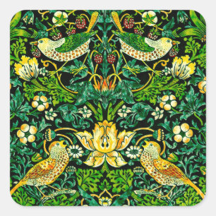 Pegatina Cuadrada William Morris Strawberry Thief Green Y Naranja
