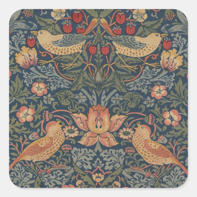 Pegatina Cuadrada William Morris Strawberry Thieves Aves (Anverso)
