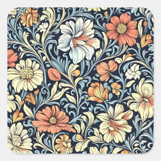 Pegatina Cuadrada William Morris style floral acanthus pattern (Anverso)