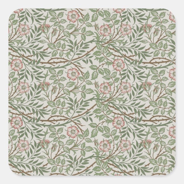 Pegatina Cuadrada William Morris Sweetbriar Floral Art Nouveau (Anverso)